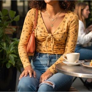 ASOS yellow tie front top‎